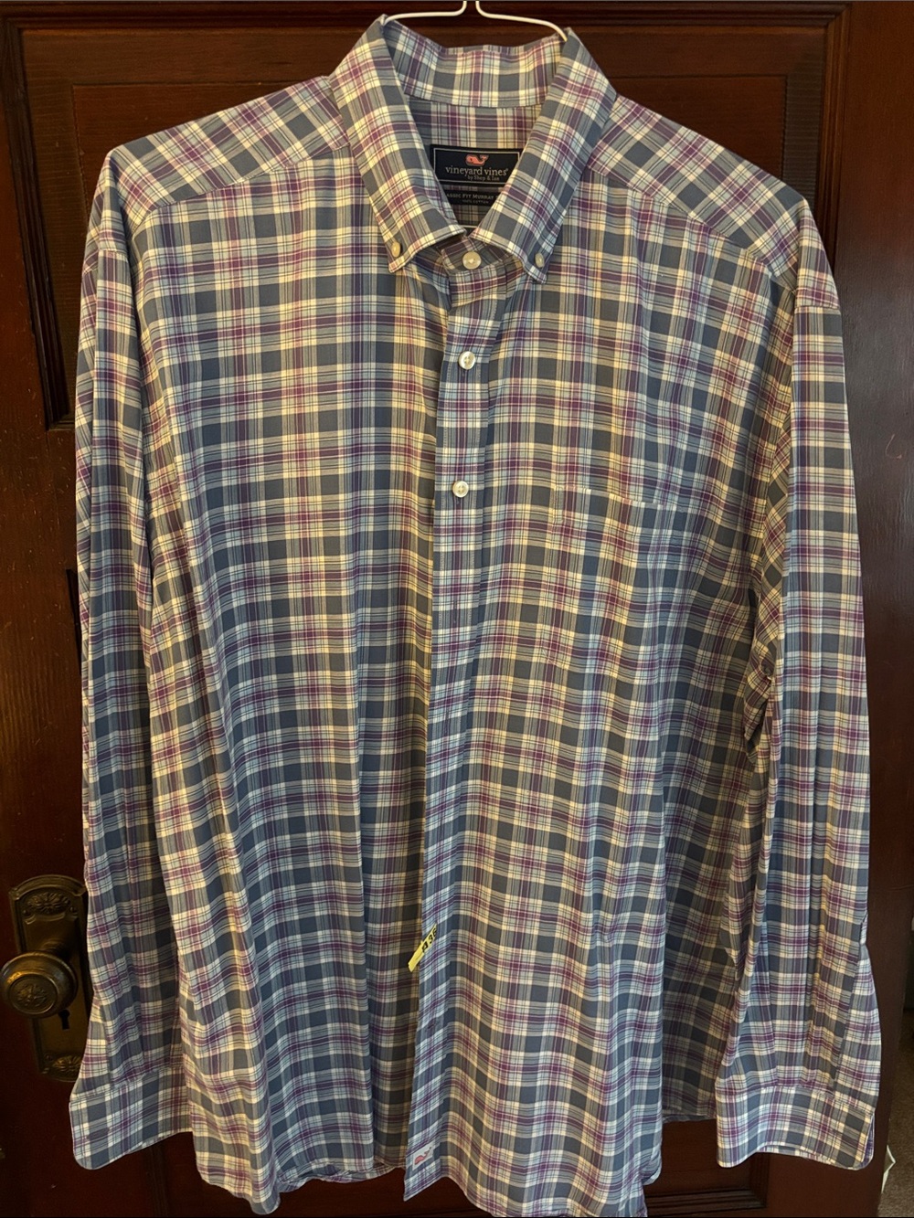 Vineyard Vines Men’s Navy, White & Purple Plaid Button-Down Murray Shirt